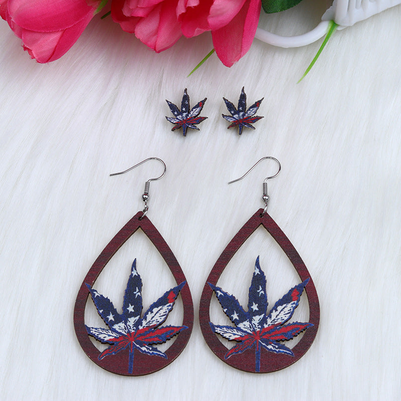 Pendientes de madera de madera del corazón de la hoja del águila del círculo del círculo al por mayor